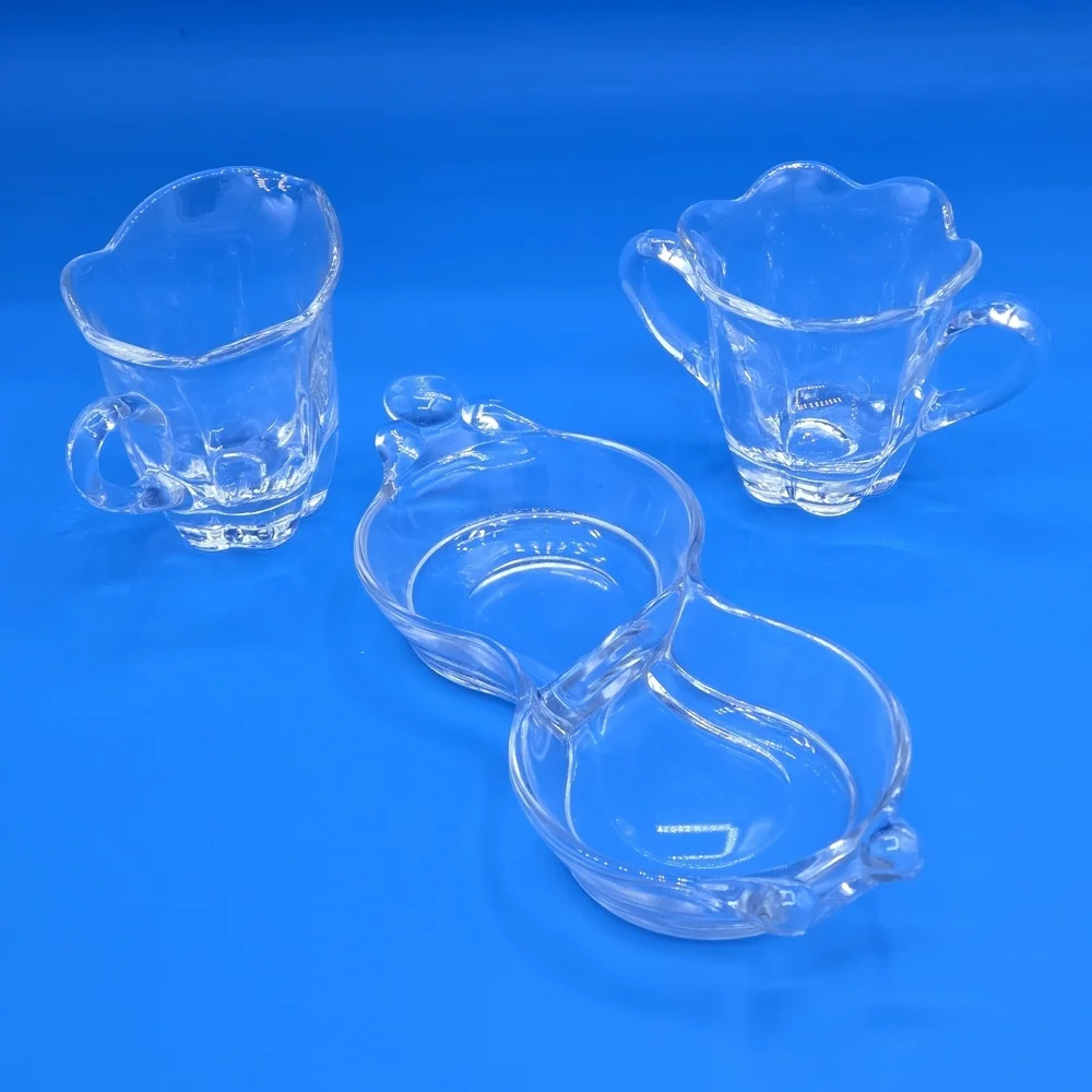 DUNCAN & MILLER Vintage Canterbury 3 piece Crystal Sugar, Creamer & Divided Tray